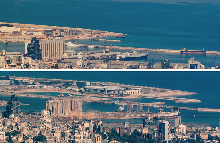 Το Λιμάνι της Βηρητού στον Λίβανο, πριν και μετά την έκρηξη Beirut Port of Lebanon before and after the explosion 15-8-2020