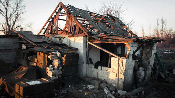 Private house destroyed during combat activities in Lohvinove Donbas