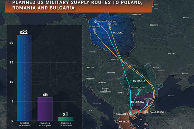 Χάρτης μεταφορών όπλων ΝΑΤΟ στην Ουκρανία, με κόμβο το λιμάνι της Αλεξανδρούπολης