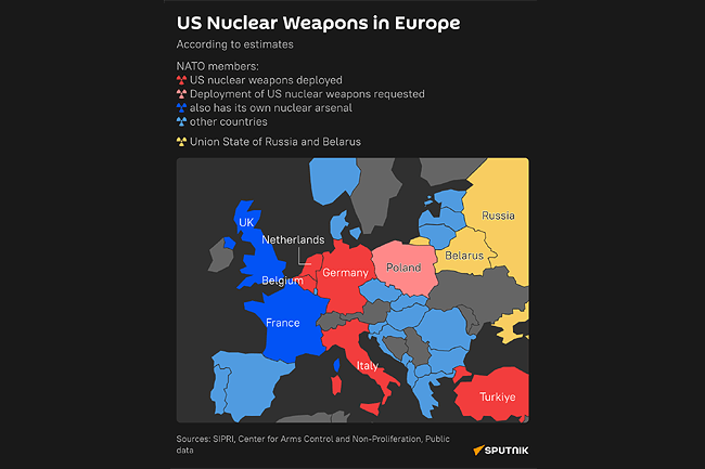 Που βρίσκονται τα πυρηνικά όπλα των ΗΠΑ στην Ευρώπη, γράφημα από το Σπούτνικ