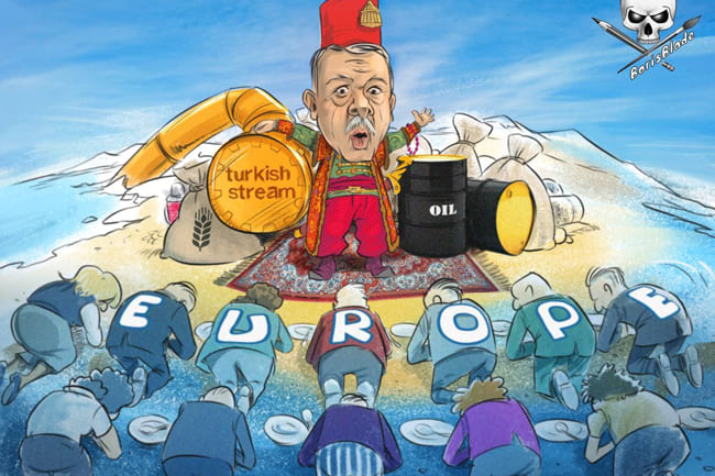 Γελοιογραφία Ερντογάν πετρέλαια αγωγοί κέρδος Ευρώπη
